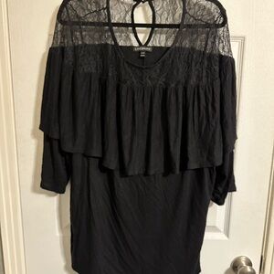 Lane Bryant Black Ruffled Tunic with Asymmetrical Style
